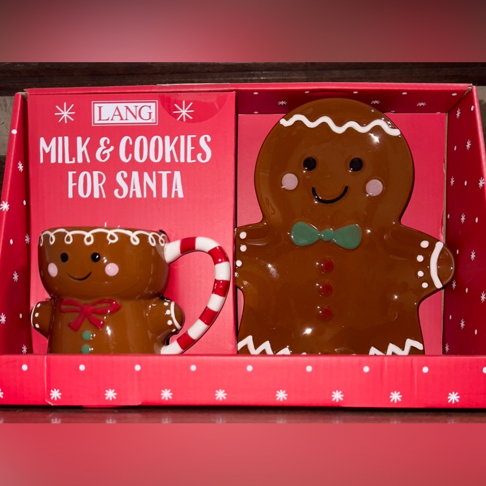 Cute 🥰 LANG Gingerbread Plate and Mug Set for Milk and Cookies for Santa 🎅